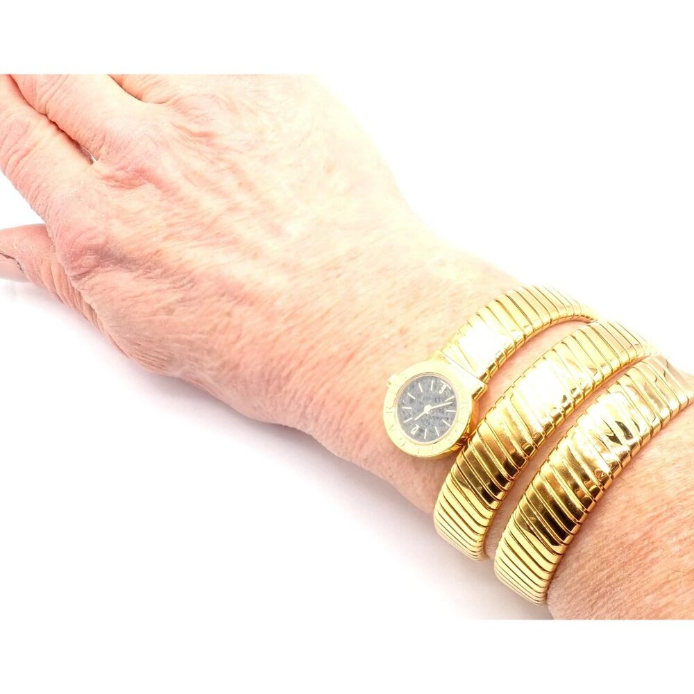Authentic! Bulgari 18k Yellow Gold Tubogas Serpent Snake Bracelet Watch - Picture 5 of 12